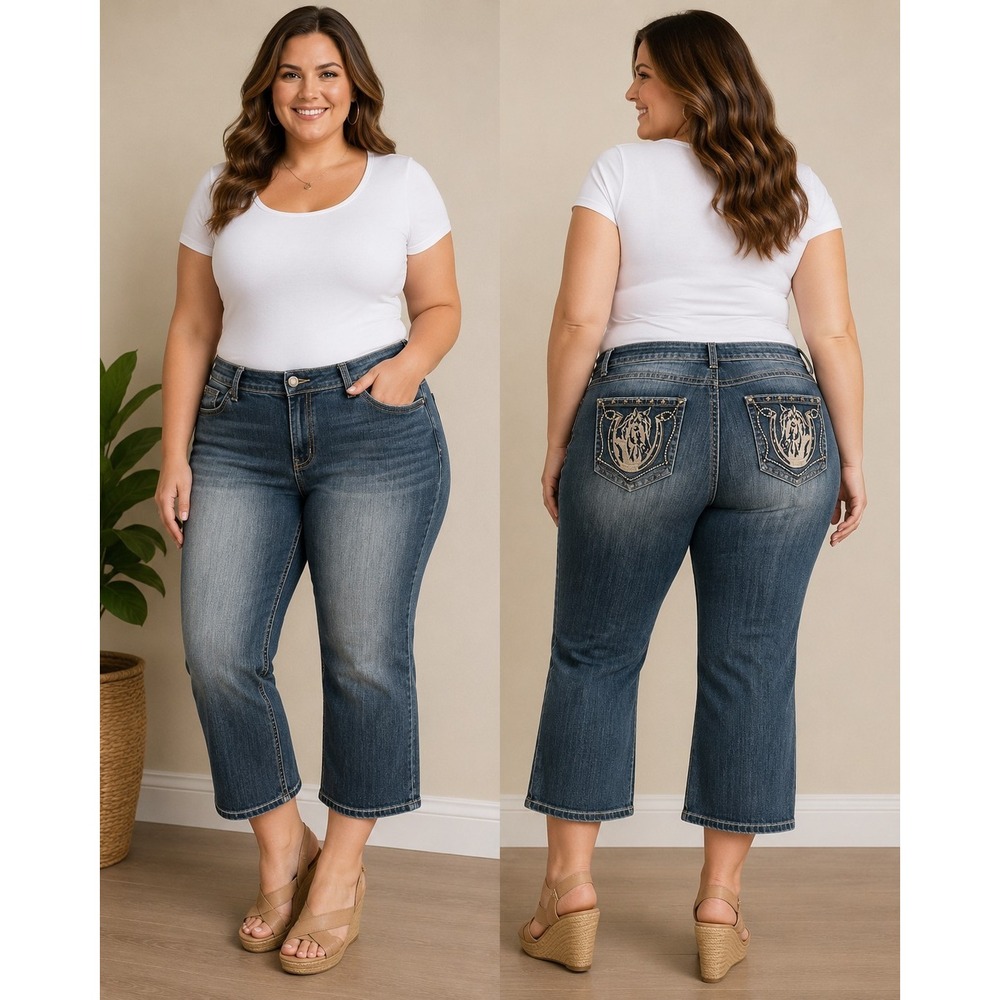 Women's Cato Premium Jeans-Size 22 Cropped Western Cowboy Horse Double Stitch